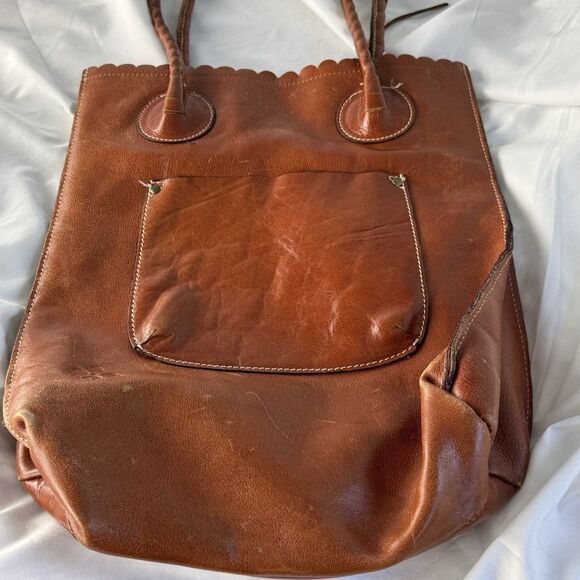 Patricia Nash Leather Handbag Tooled Brown Leather 17x12.5 Cavo Tote Excellent - Picture 5 of 9